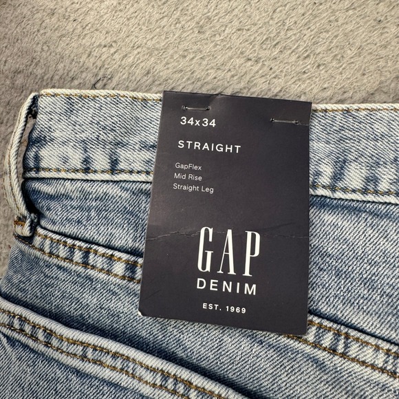 Gap Flex Men Straight Jeans 34X34 Blue Distressed Stretch 5 Pockets Mid Rise NEW
